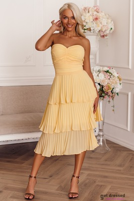 Citrondzeltena kleita ar daudzslāņu svārkiem Anu