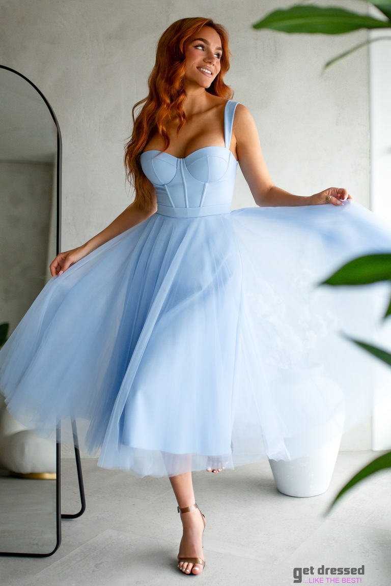 Gaiši zila tilla kleita ar korseti Katriina