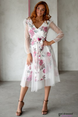 Rozā ziedu balta tilla kleita Nihan