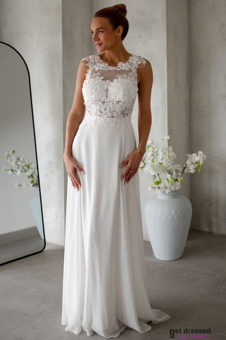 Balta tamborēta kāzu kleita Gwen