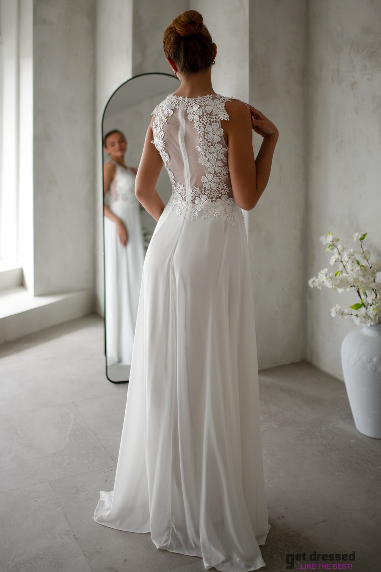 Balta tamborēta kāzu kleita Gwen