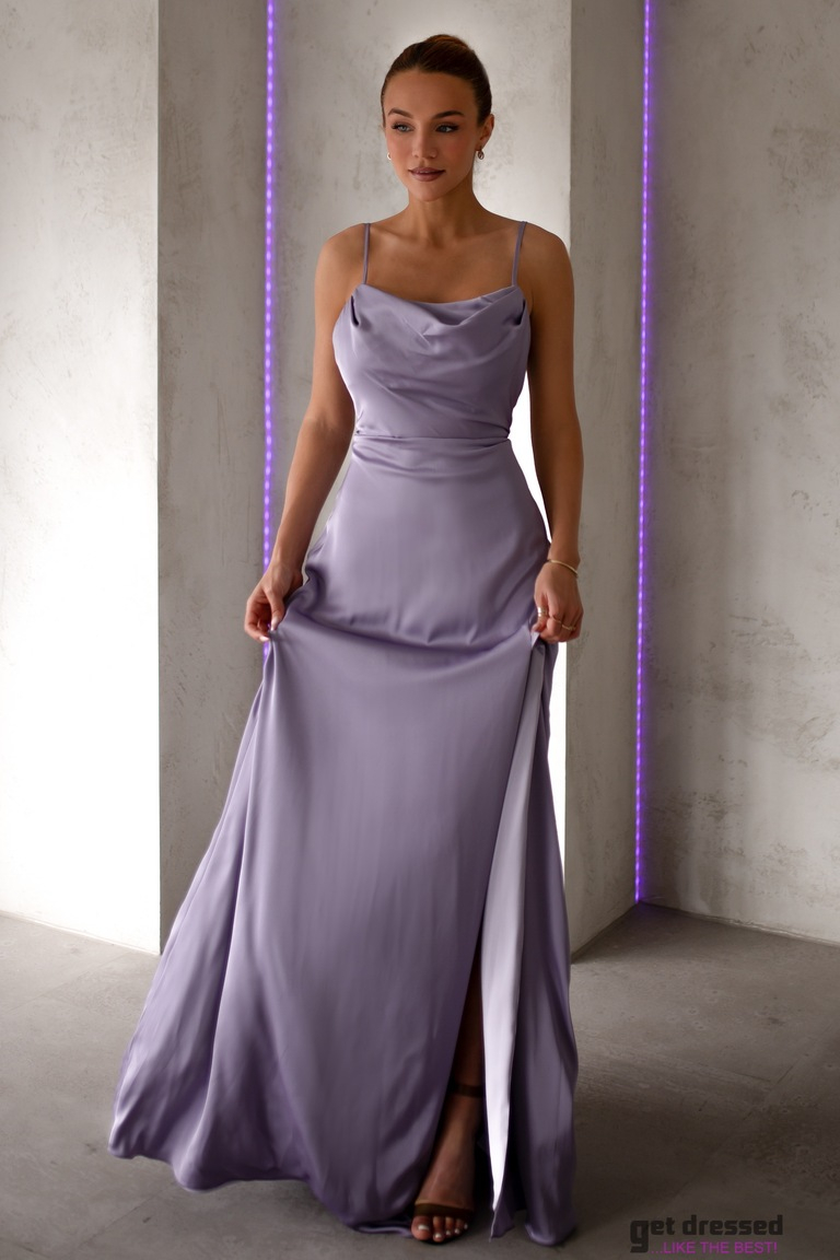 Kayla gaiši violeta satīna maxi kleita