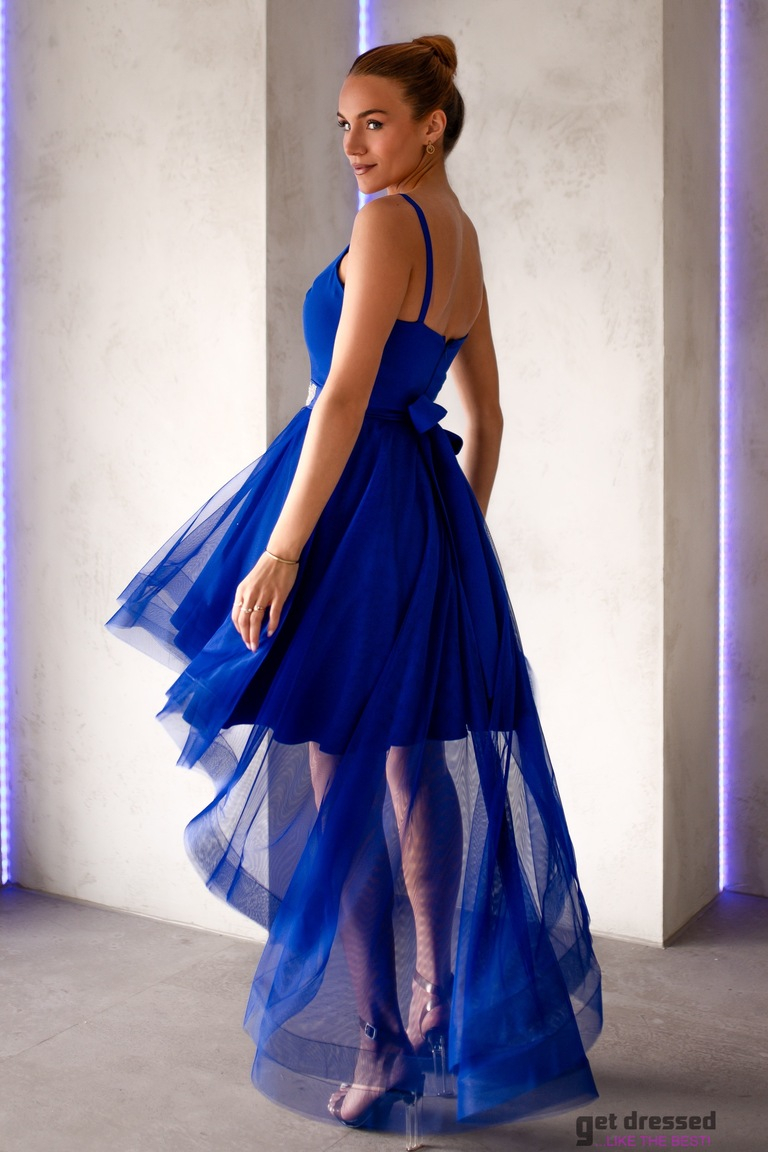 Grezna elektriski zila asimetriska izlaiduma kleita Eda