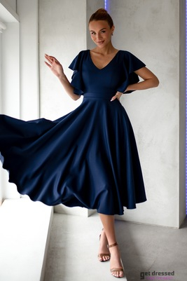 Tumši zila midi kleita ar volānu piedurknēm Loreen