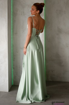 Olīvzaļa maxi kleita ar satīna svārkiem Juliet