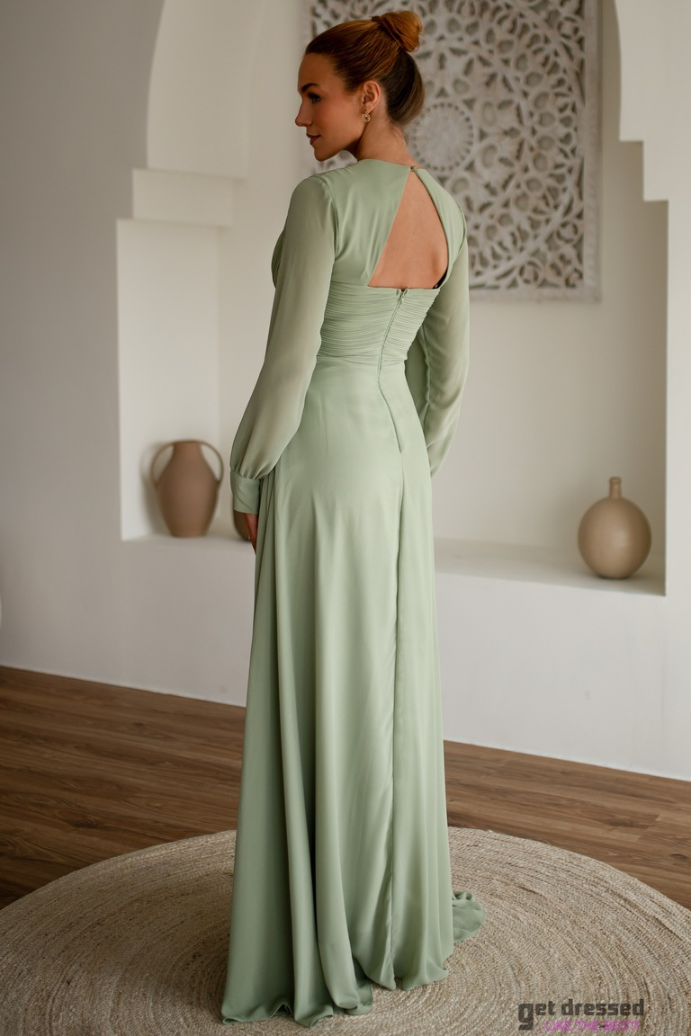Olīvzaļa šifona maksi kleita Kassandra