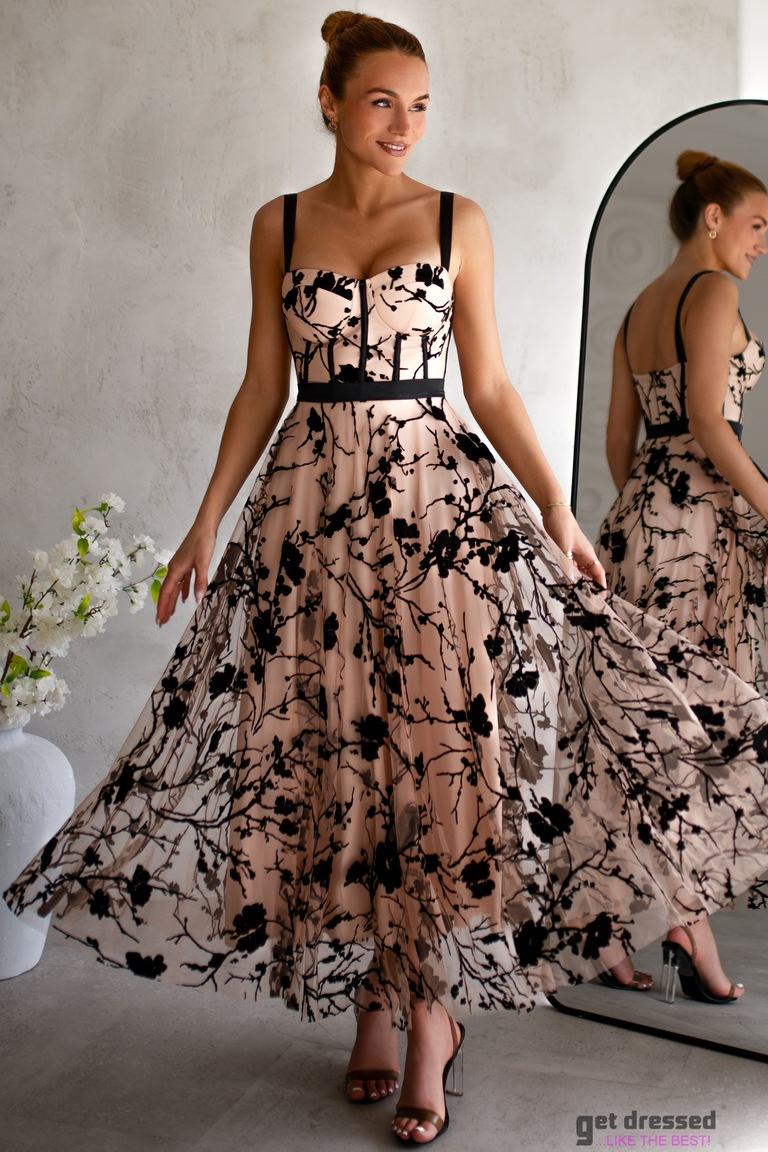 Melna un bēša kleita līdz potītēm Kerstin