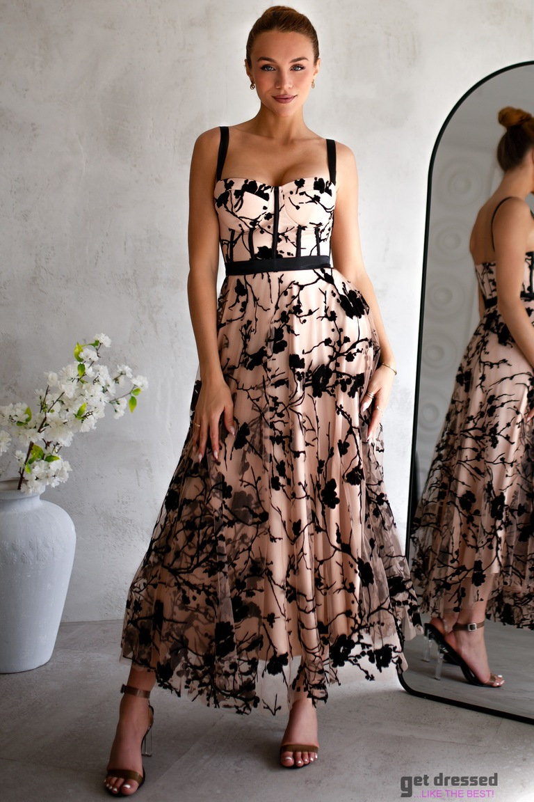 Melna un bēša kleita līdz potītēm Kerstin