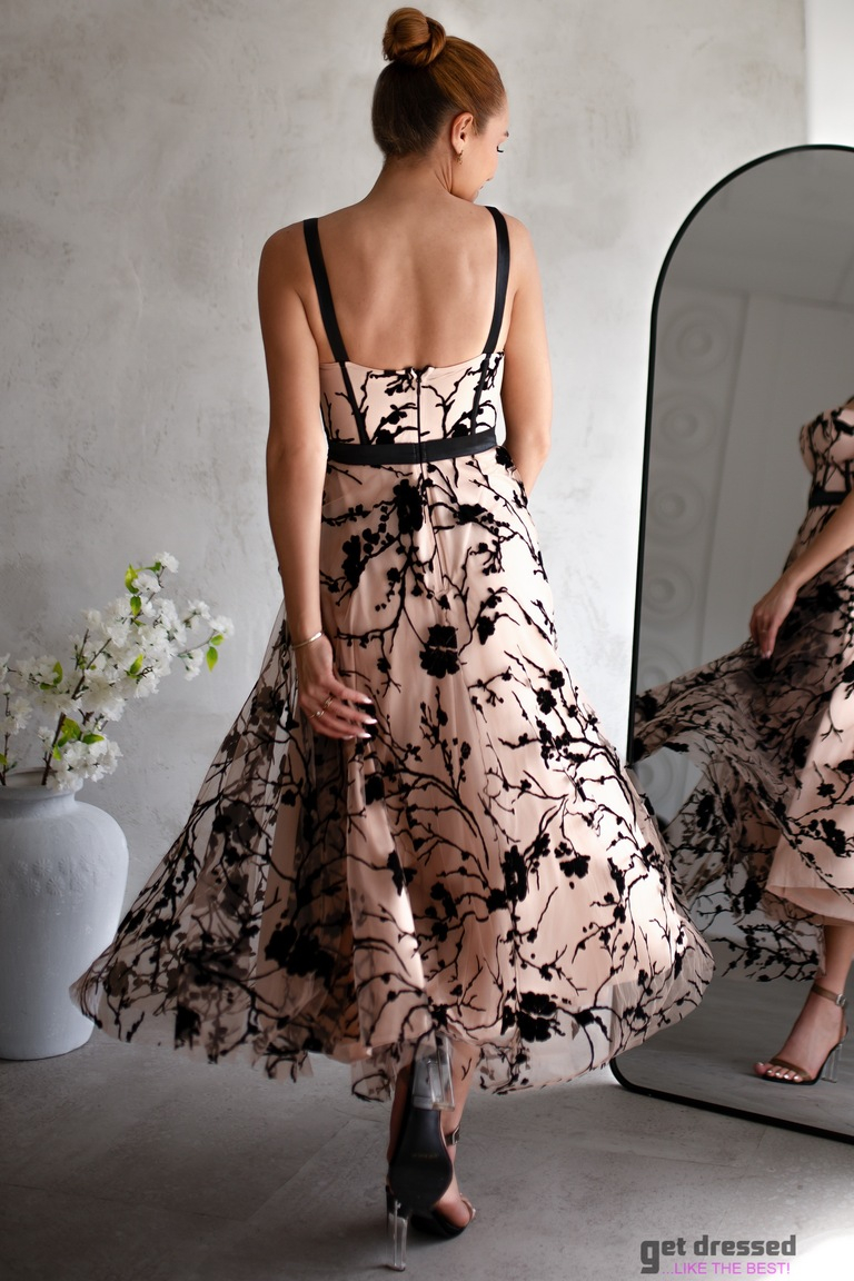 Melna un bēša kleita līdz potītēm Kerstin