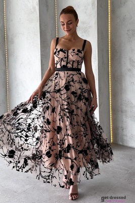 Melna un bēša kleita līdz potītēm Kerstin