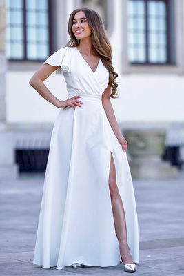 Balta tauriņa piedurkņu kāzu kleita/maksikleita Alīna