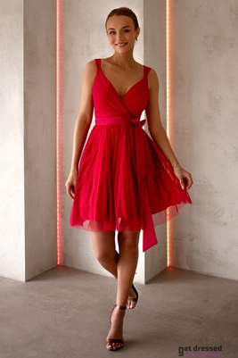 Aveņu sarkanā tilla izlaiduma kleita Penelope