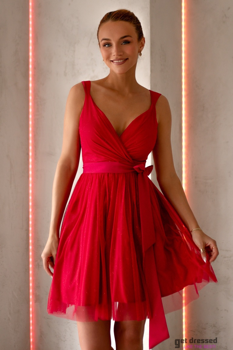 Aveņu sarkanā tilla izlaiduma kleita Penelope