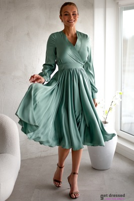 Šenonas ābolzaļa zīda midi kleita