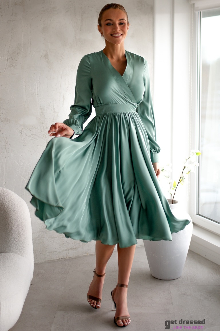 Šenonas ābolzaļa zīda midi kleita