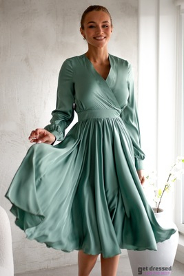 Šenonas ābolzaļa zīda midi kleita