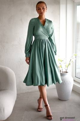 Šenonas ābolzaļa zīda midi kleita