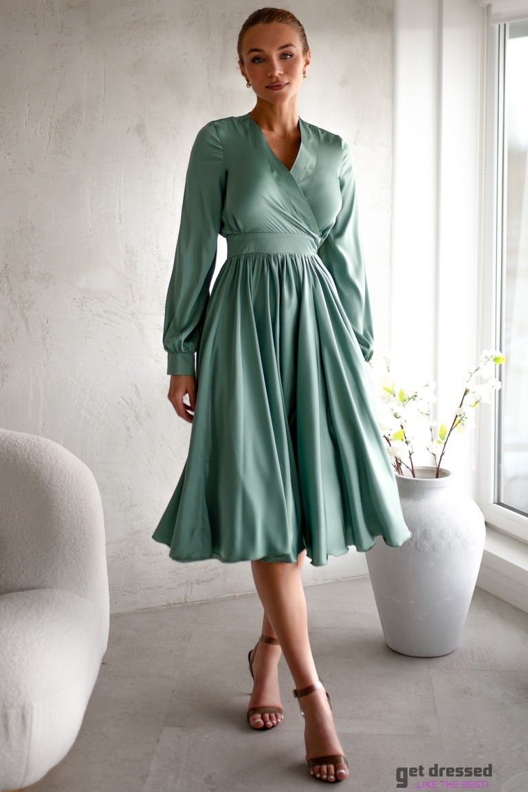 Šenonas ābolzaļa zīda midi kleita