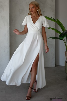 Balta tauriņa piedurkņu kāzu kleita/maksikleita Alīna