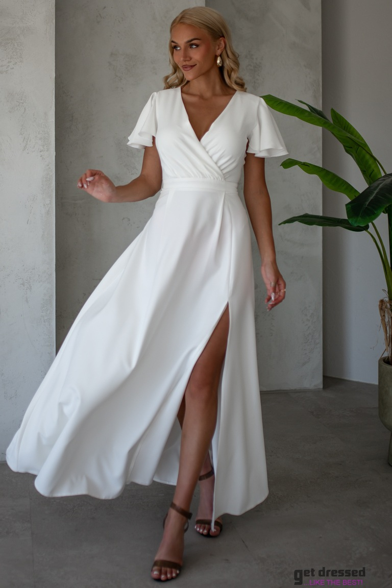 Balta tauriņa piedurkņu kāzu kleita/maksikleita Alīna