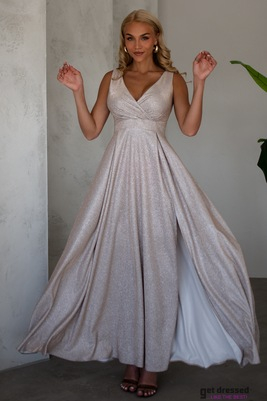 Šampanieša toņa dzirkstoša maxi kleita Rosalind