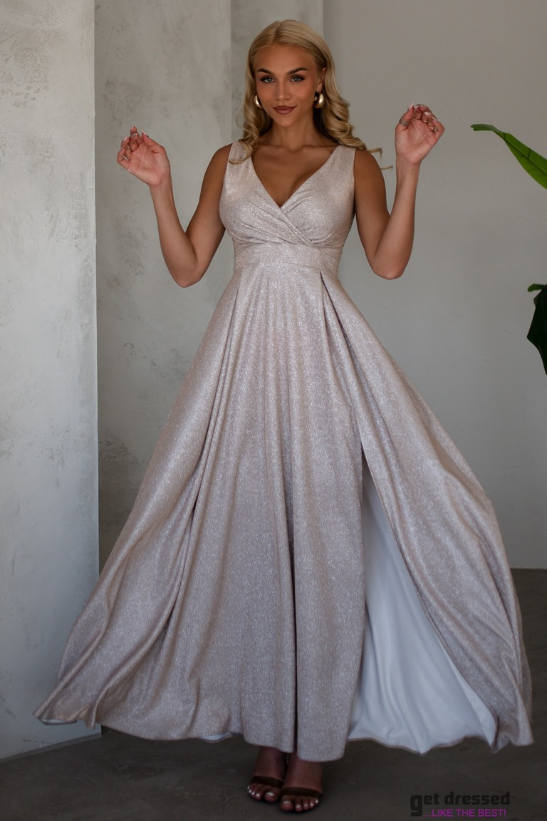 Šampanieša toņa dzirkstoša maxi kleita Rosalind