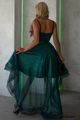 Grezna tumši zaļa asimetriska izlaiduma kleita Eda