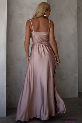 Bēša rozā satīna maxi kleita Iliana