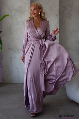 Anzela ceriņi satīna maxi kleita