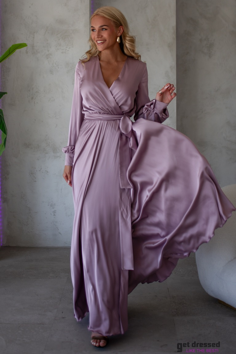 Anzela ceriņi satīna maxi kleita