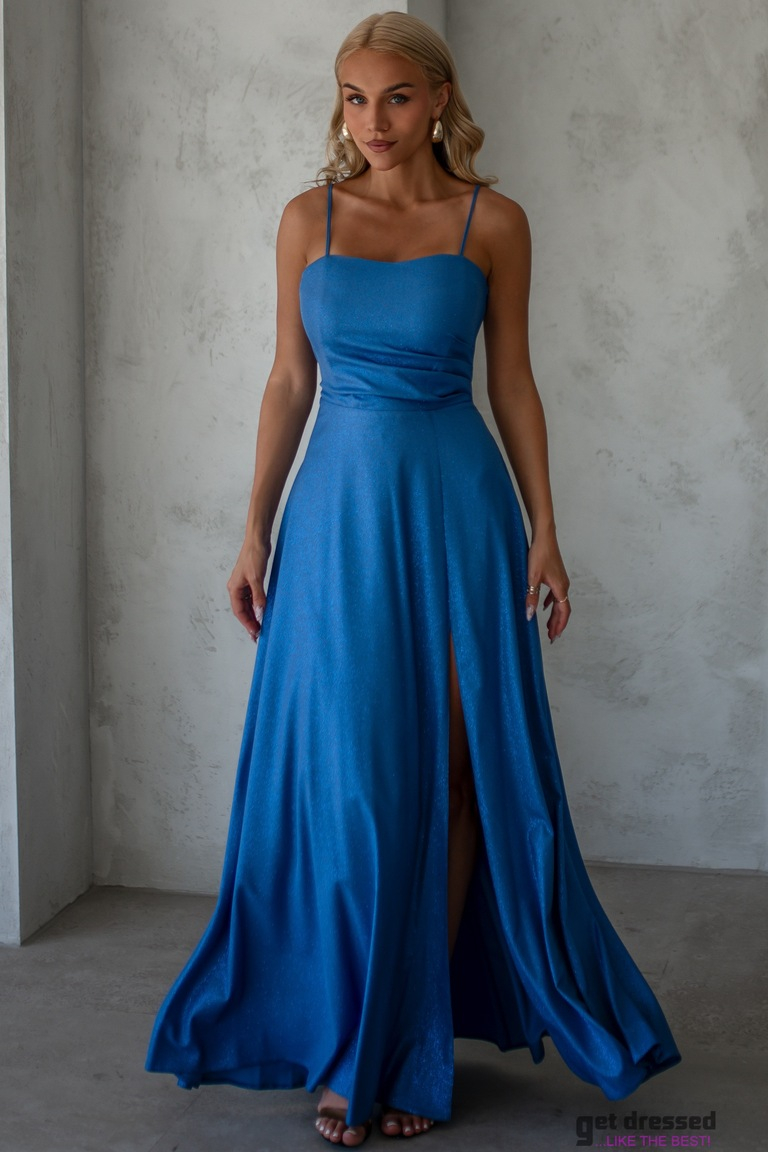 Shelby džinsa zila mirdzoša maksi kleita