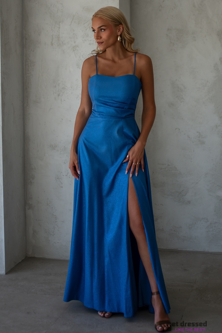 Shelby džinsa zila mirdzoša maksi kleita