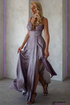 Violeta un sudraba hameleona auduma maxi kleita Denise