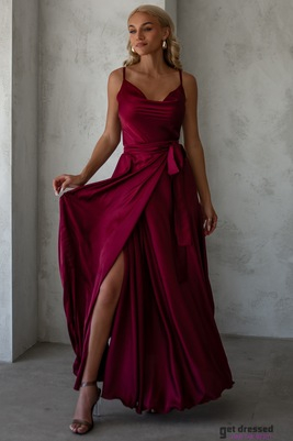 Tumši sarkana satīna maxi kleita Iliana
