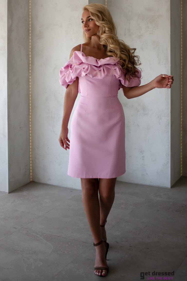 Chelsy pūderrozā volānu mini kleita