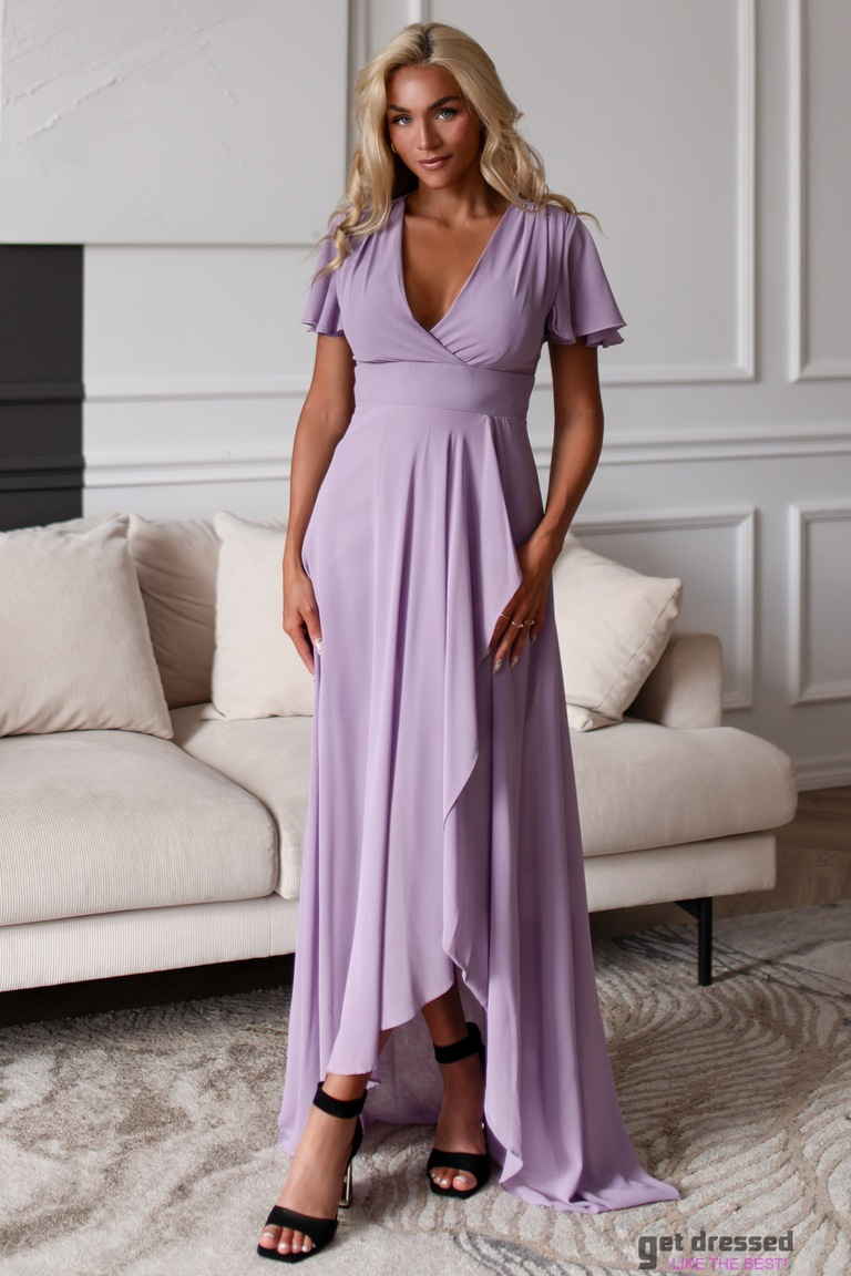 Rozmarīna ceriņi asimetriska maxi kleita