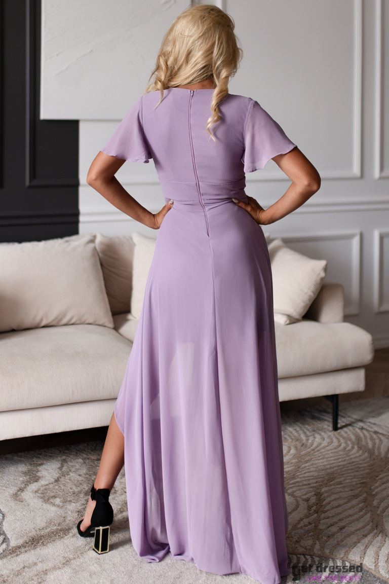 Rozmarīna ceriņi asimetriska maxi kleita