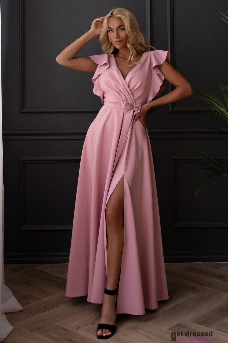 Cathrine rozā maxi kleita ar tauriņu piedurknēm