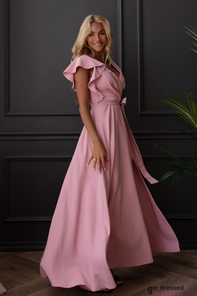 Cathrine rozā maxi kleita ar tauriņu piedurknēm