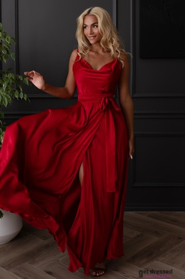 Sarkana satīna maxi kleita Iliana