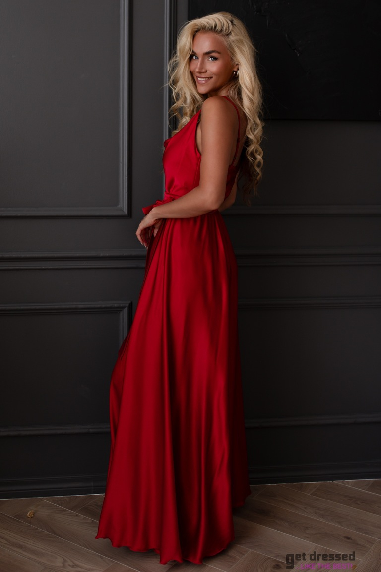 Sarkana satīna maxi kleita Iliana