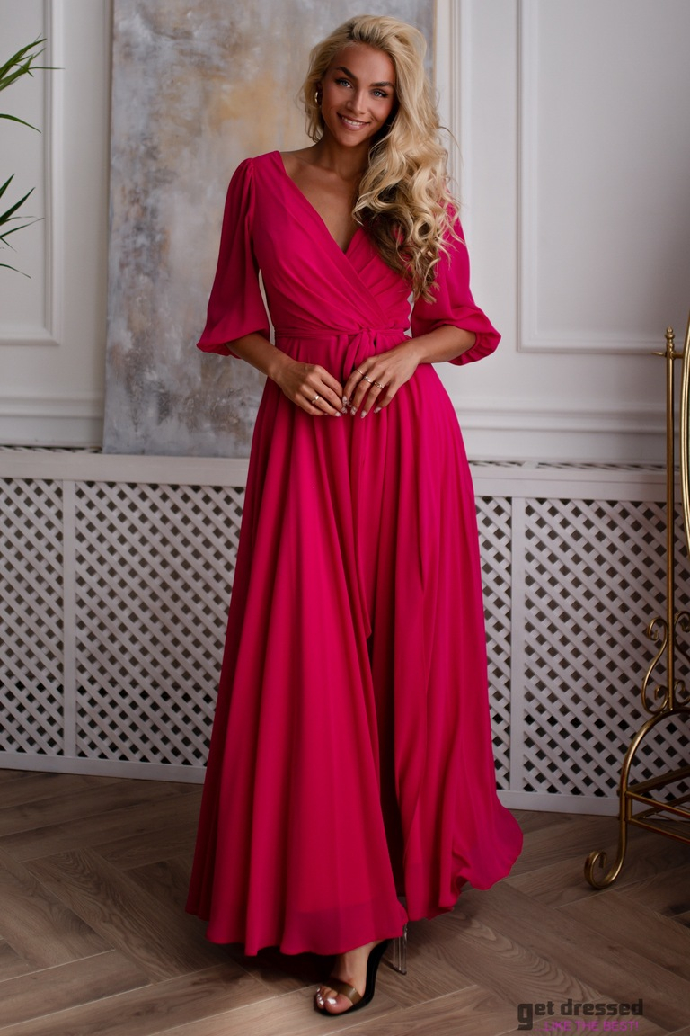 Magenta maxi kleita ar pilniem svārkiem Rebecca