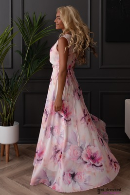 Angela gaiši rozā ziedu maksi kleita