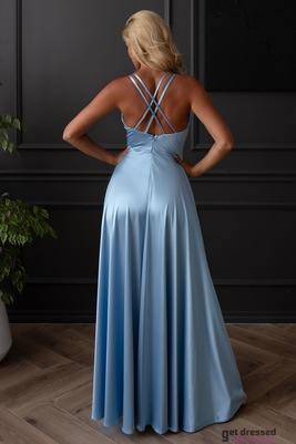 Gaiši zila satīna maxi kleita Bretaņas