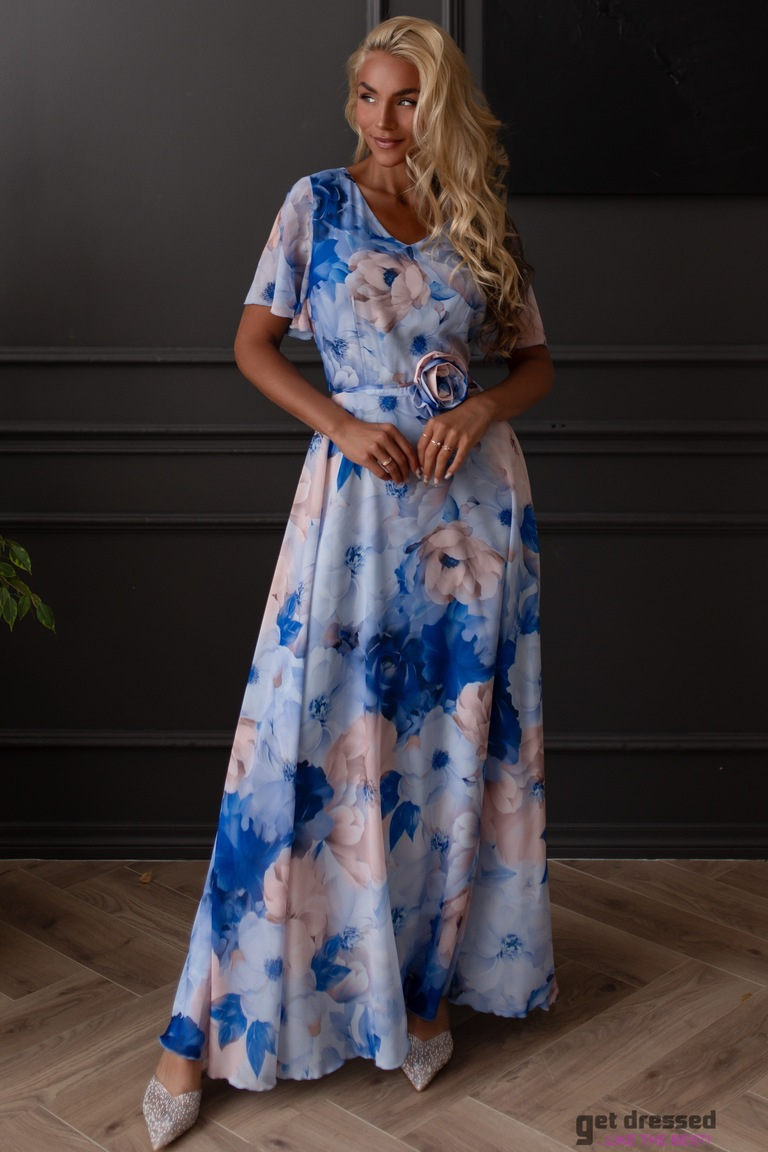 Zila puķaina maxi kleita Noelle