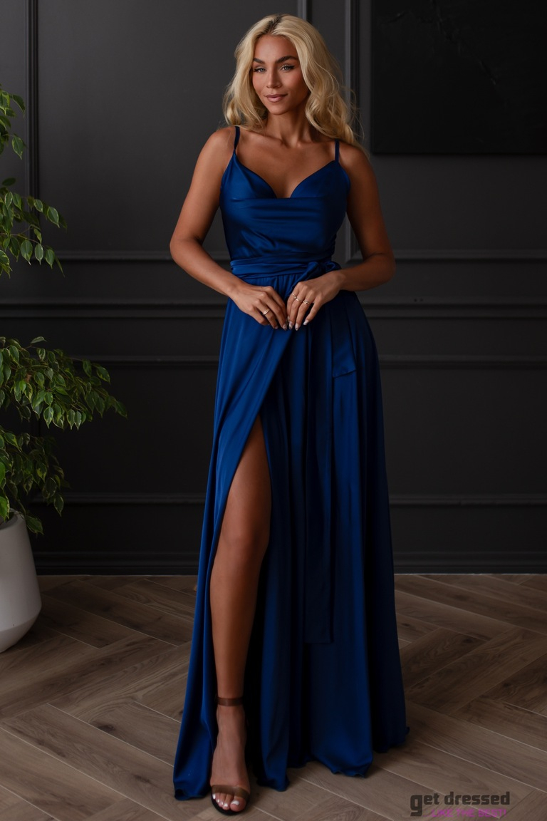 Tumši zila satīna maxi kleita Iliana