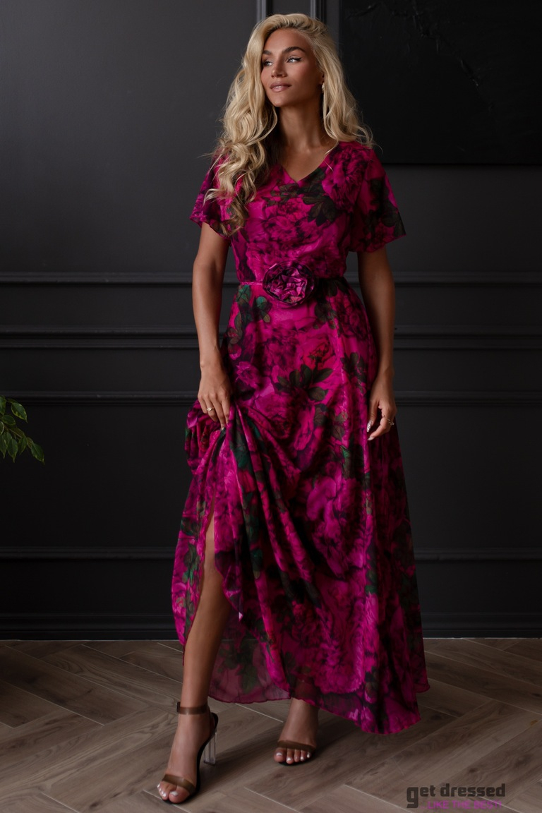 Fuksijas puķaina maksi kleita Noelle