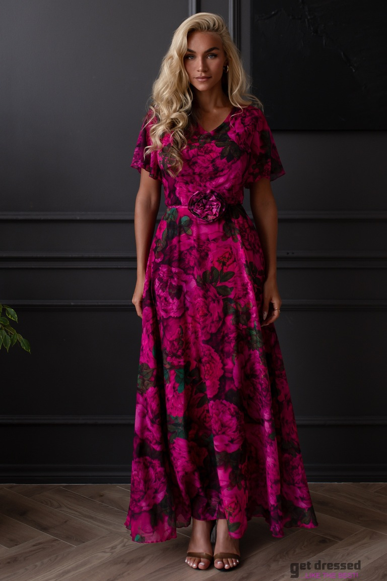 Fuksijas puķaina maksi kleita Noelle