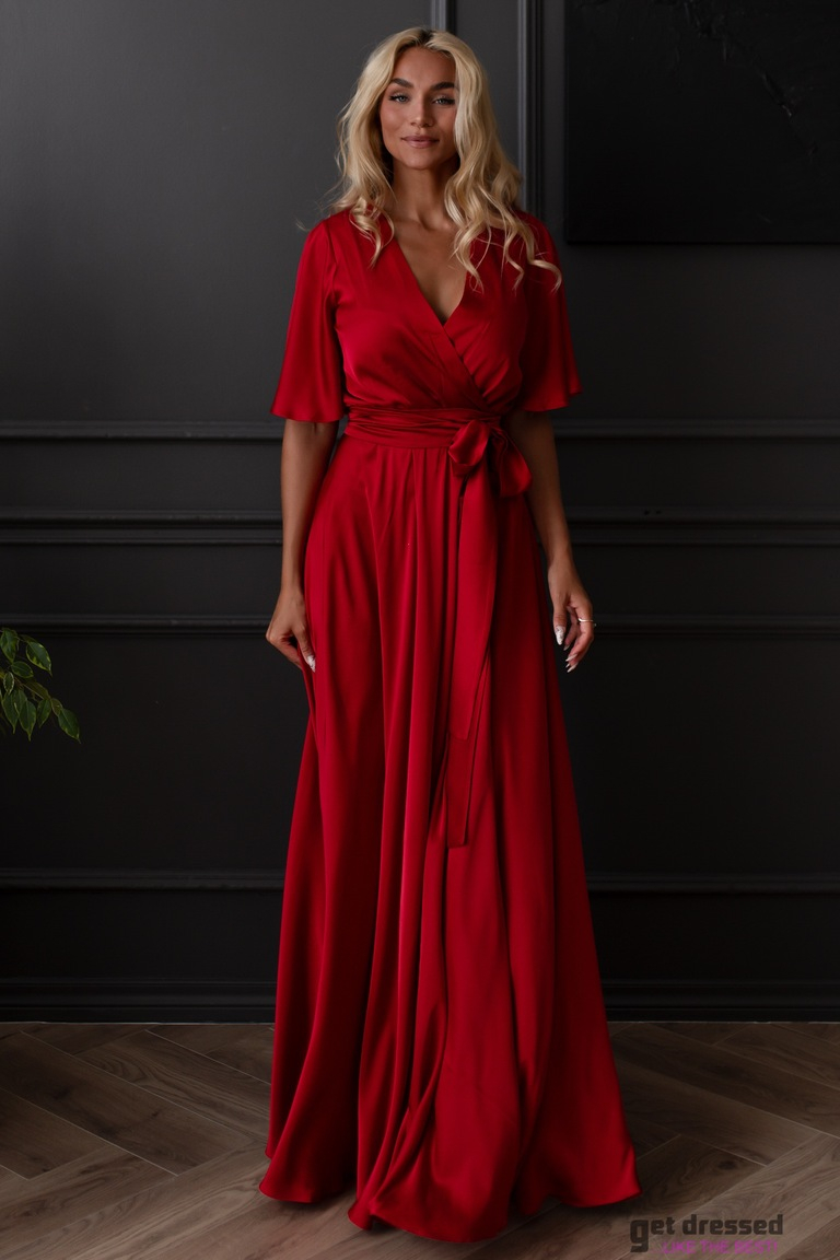 Sarkana satīna maxi kleita Zeynep