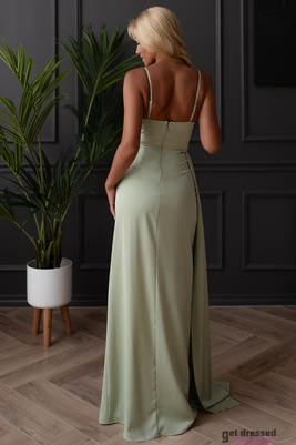 Olīvzaļa satīna maksi kleita Oliana